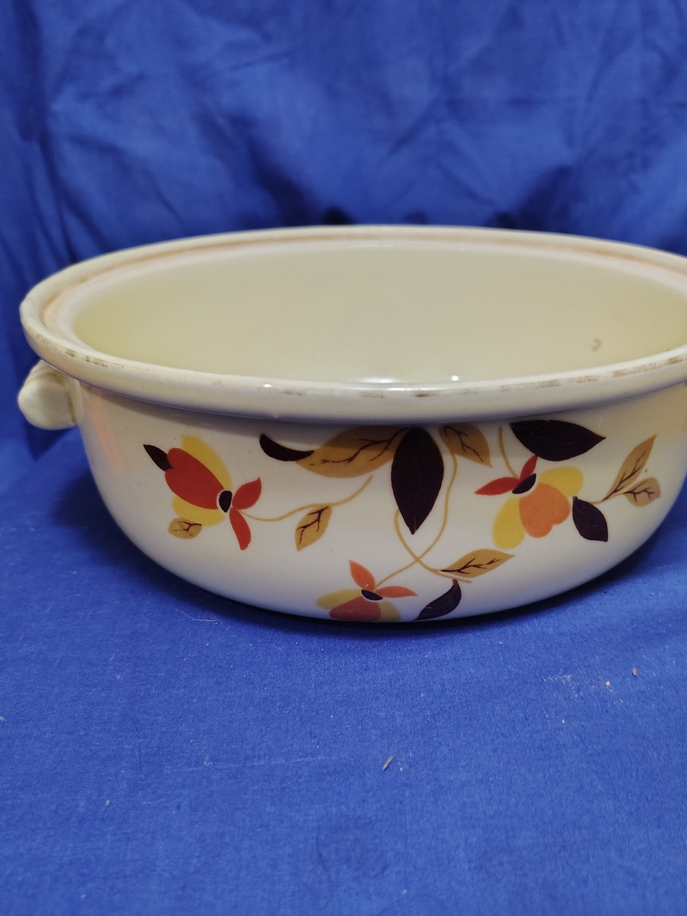 Vintage Floral Ceramic Serving Bowl - Cream with Orange & Brown Flowers